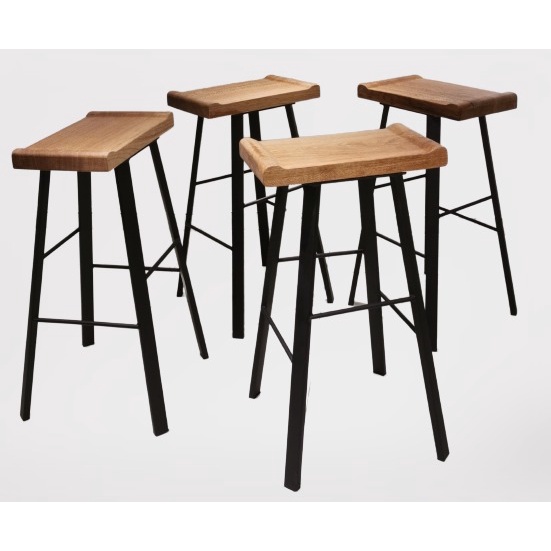 BAR STOOL SOLID SEMANGKOK WOOD + POWDER COATED METAL LEG Shopee Malaysia