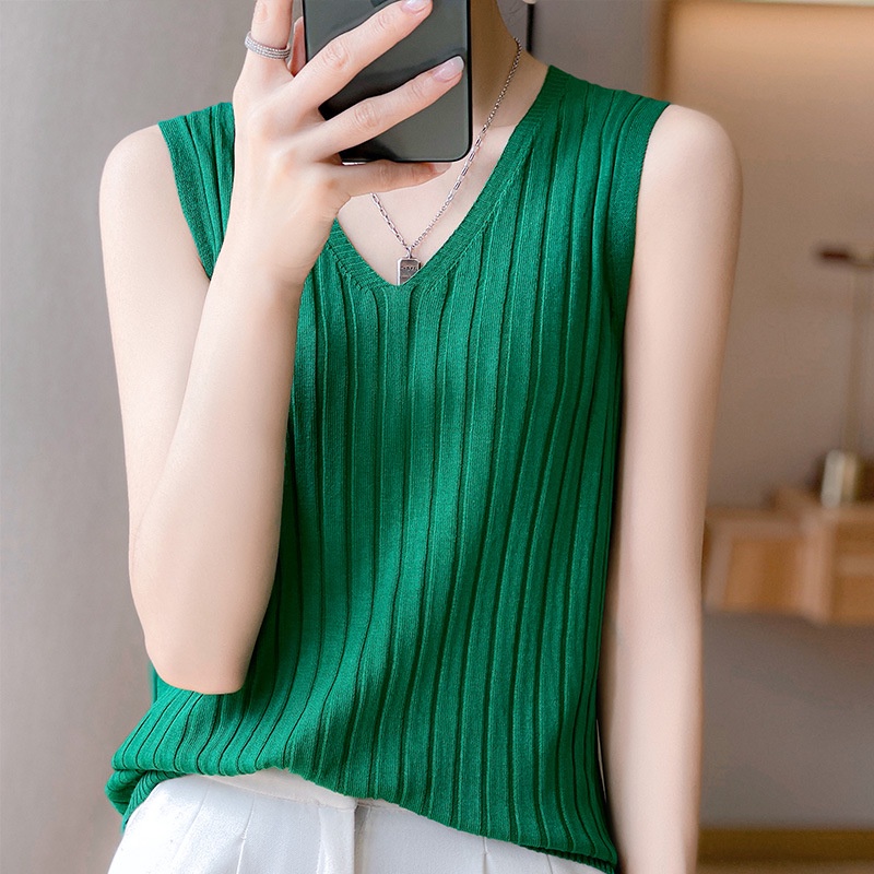 Womens Basic Soft V Neck Tank Tops Loose Casual Summer Comfortable Knit