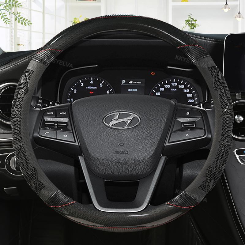 Carbon Fiber Leather Steering Wheel Cover for hyundai solaris veloster