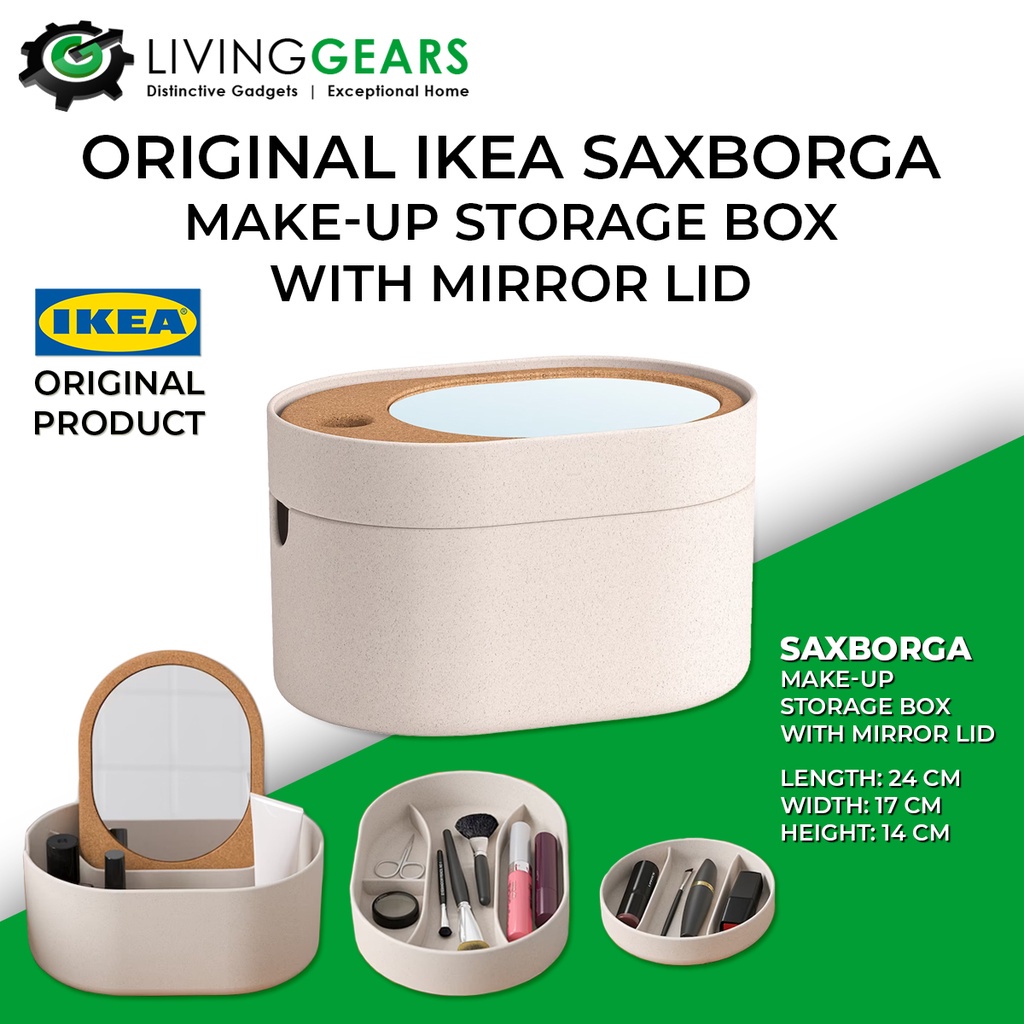 IKEA SAXBORGA Make-Up Storage Box with Mirror Lid | Shopee Malaysia