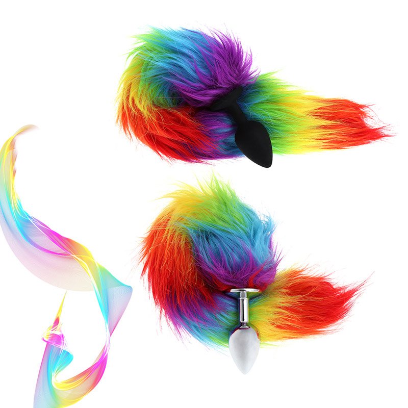 Rainbow Small Size Silicone Roleply Sex Toy Fox Tail Anal Plug Flirting Metal Foxtail Metal Butt