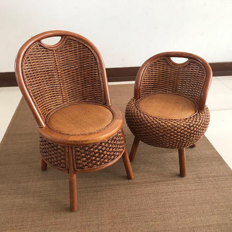 Natural Rattan Chair modern Style Home leisure seat with backrest stool