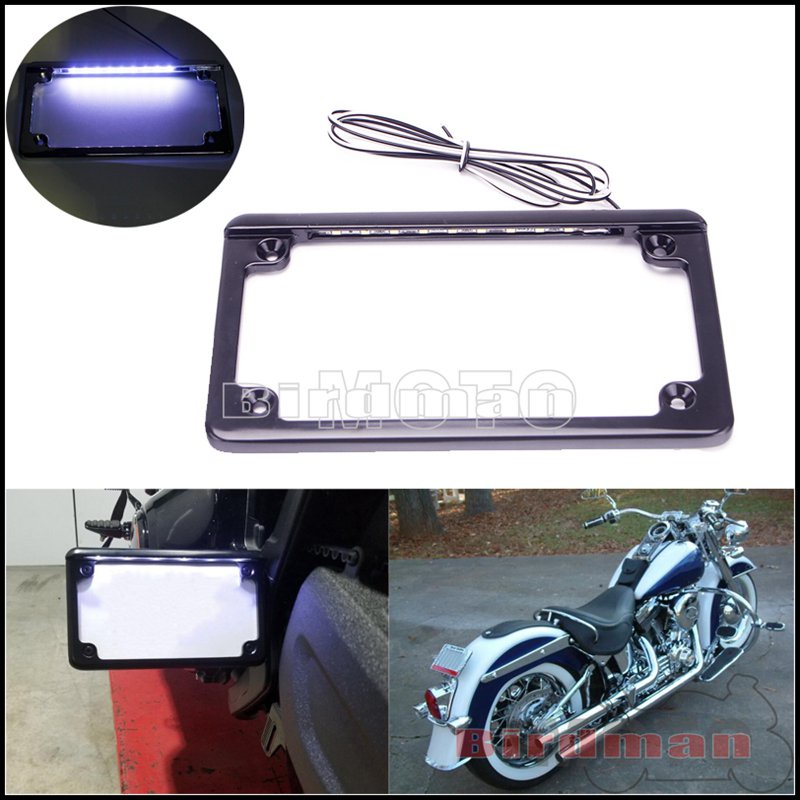 Universal Motorcycle LED License Plate Frame Flat Licence Plate Bracket For Harley Touring Road