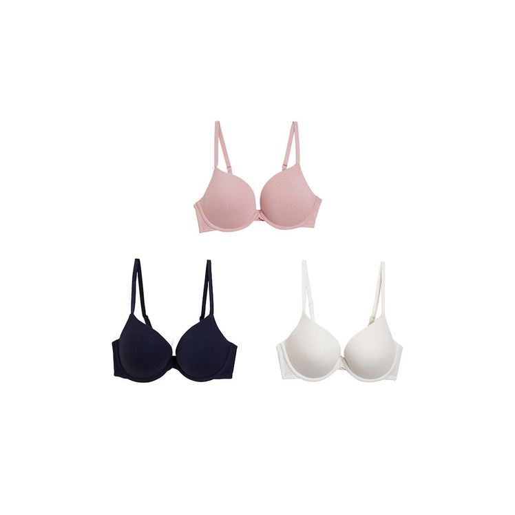 M&S 3pk Cotton Wired Push-Up Bras A-E
