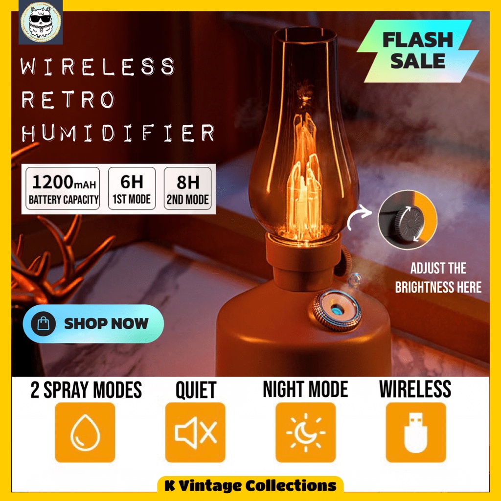 Wireless retro air humidifier with essential oil rechargeable ...