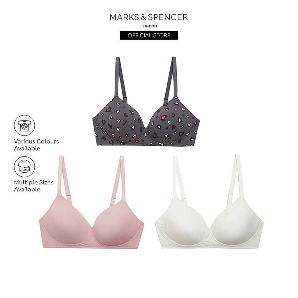 3pk Cotton Wired Full Cup Bras A-E, M&S Collection