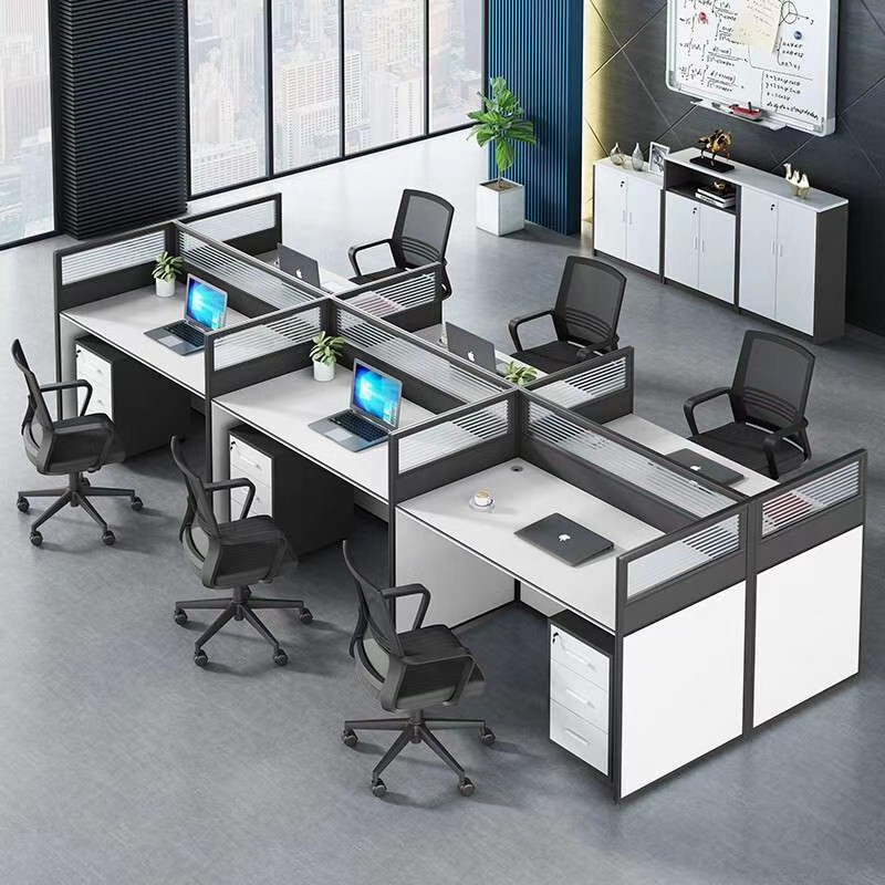 Desk and chair combination office staff four-seat staff partition card ...