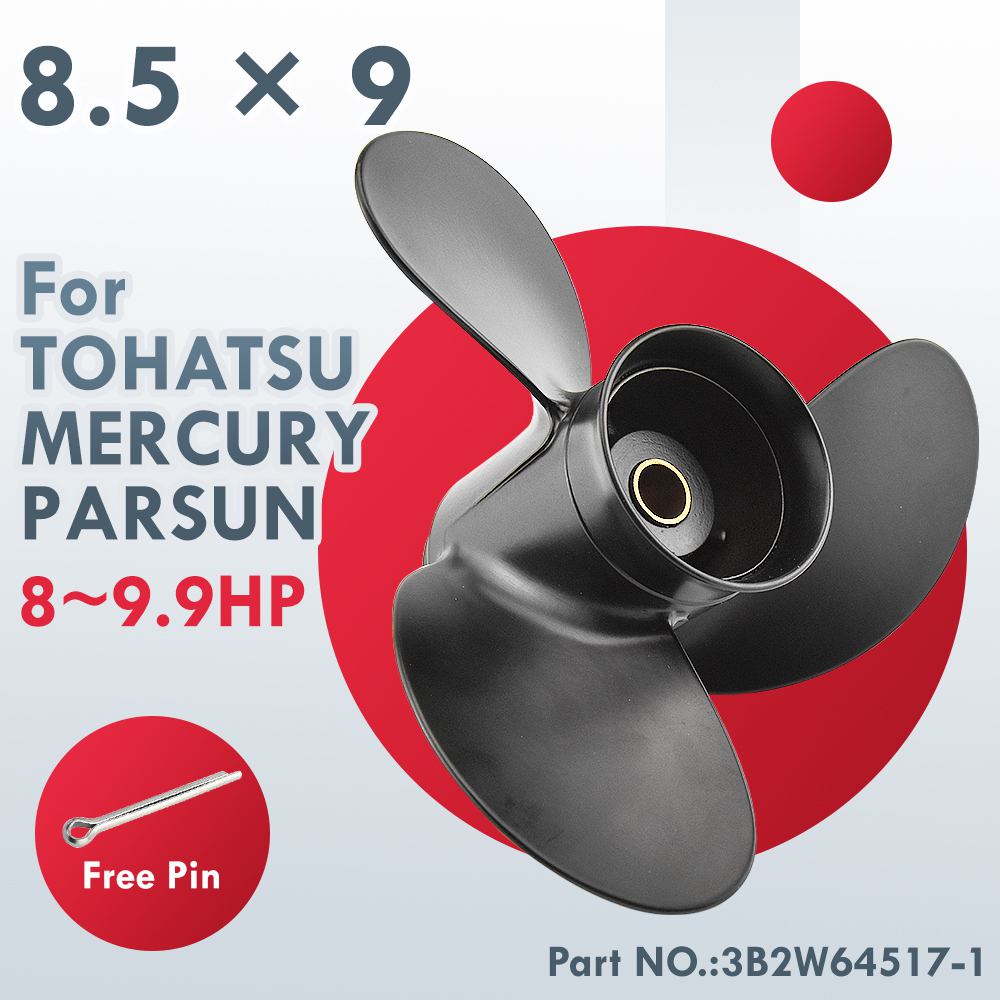 Hélice Hors-bord 3 Pales Pour Moteur Mercury Tohatsu 8-9.9 HP - Alliage Aluminium, 12 Cannelures - 2