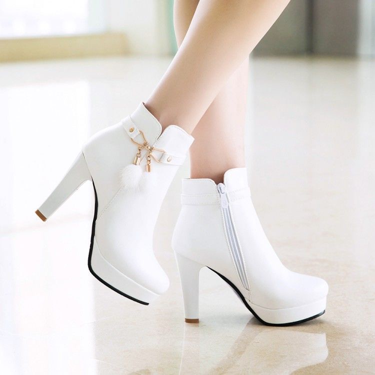 Autumn Winter New Women's Boots Round Toe Chunky Heel Flats Ankle B