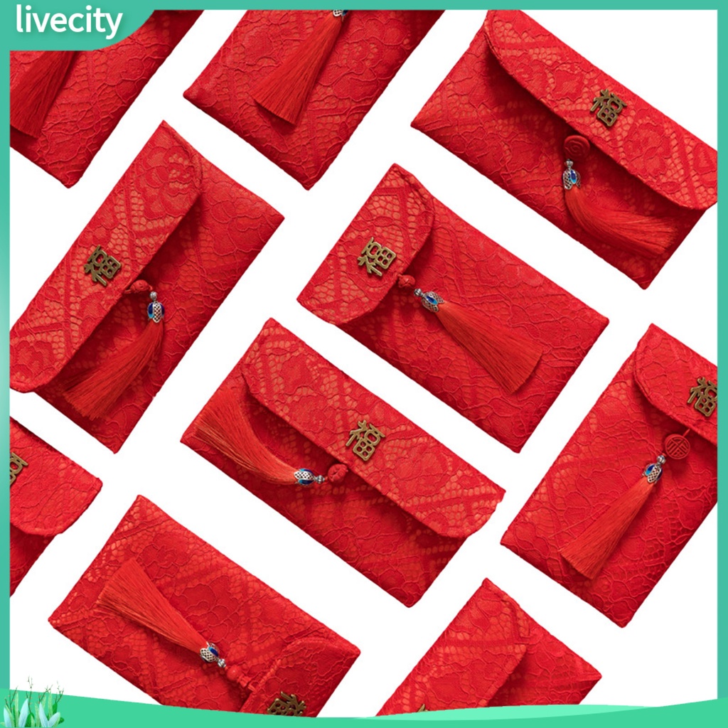 {livecity} Red Pocket Envelope Portable Large Capacity Fabric Delicate