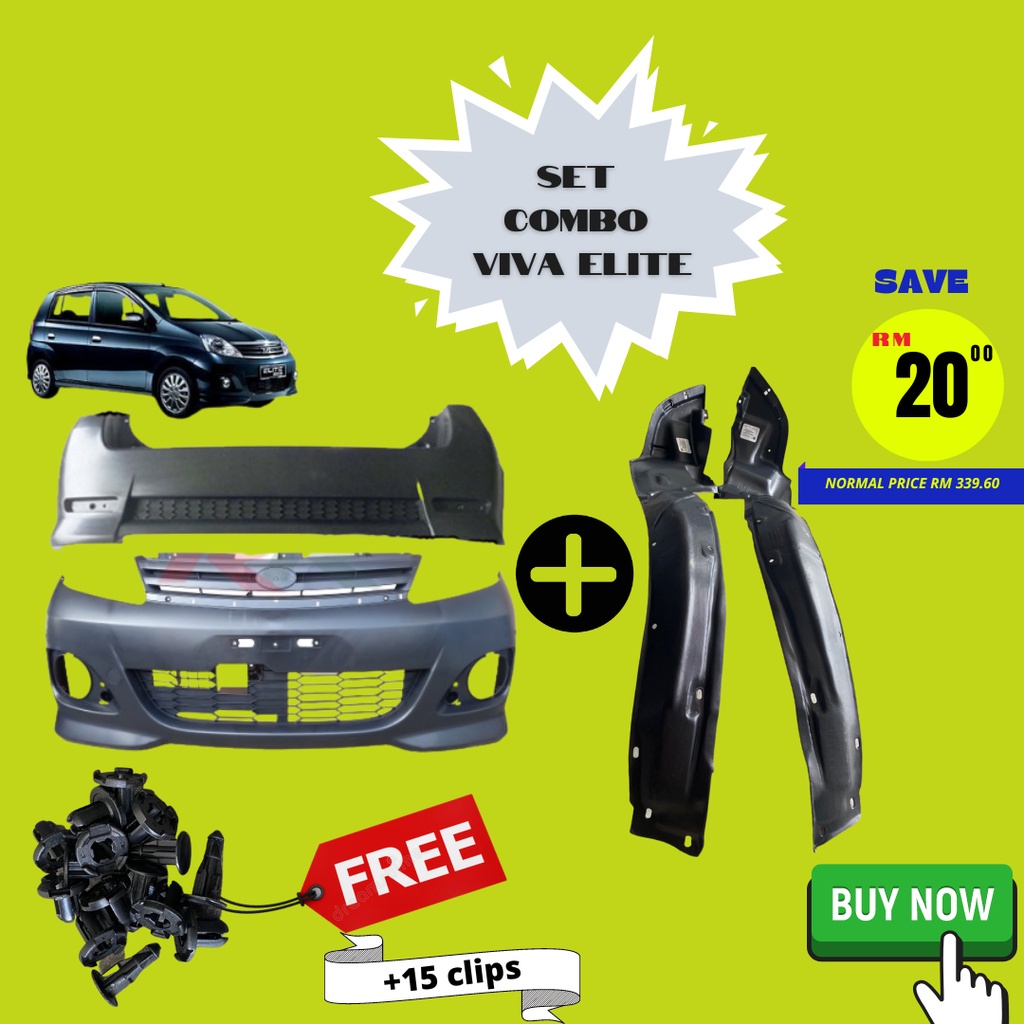 BUMPER VIVA ELITE DEPAN BELAKANG + FENDER COVER + FREE 15 CLIPS SET