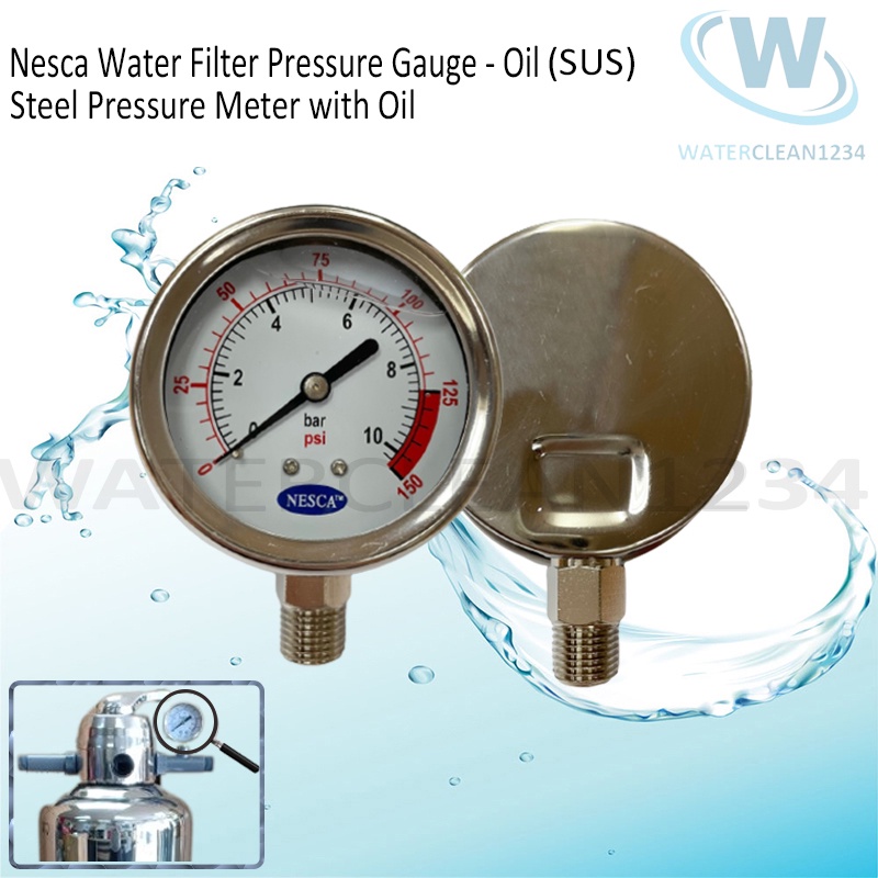 Nesca Water Filter Pressure Gauge Oil Hydraulic Liquid SUS