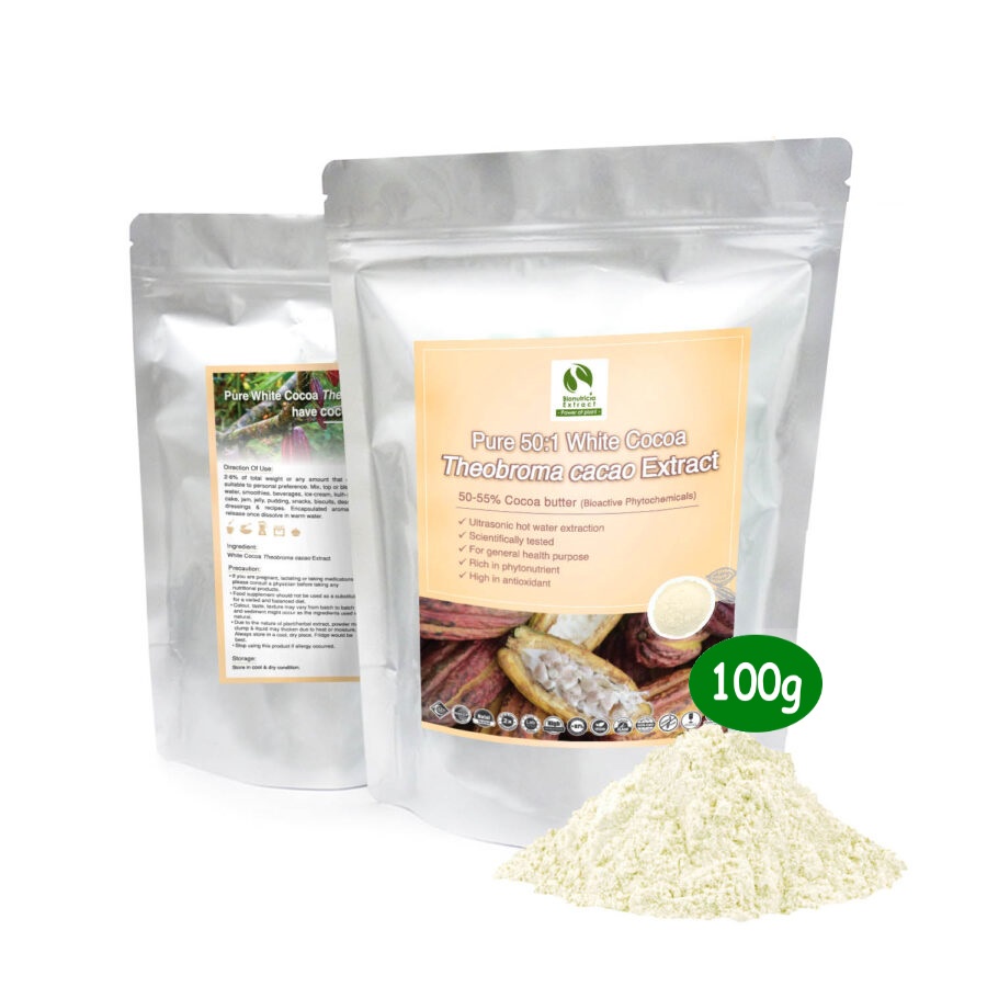 White Cocoa Powder (Theobroma Cacao) Standardized Extract 100g (EXP ...