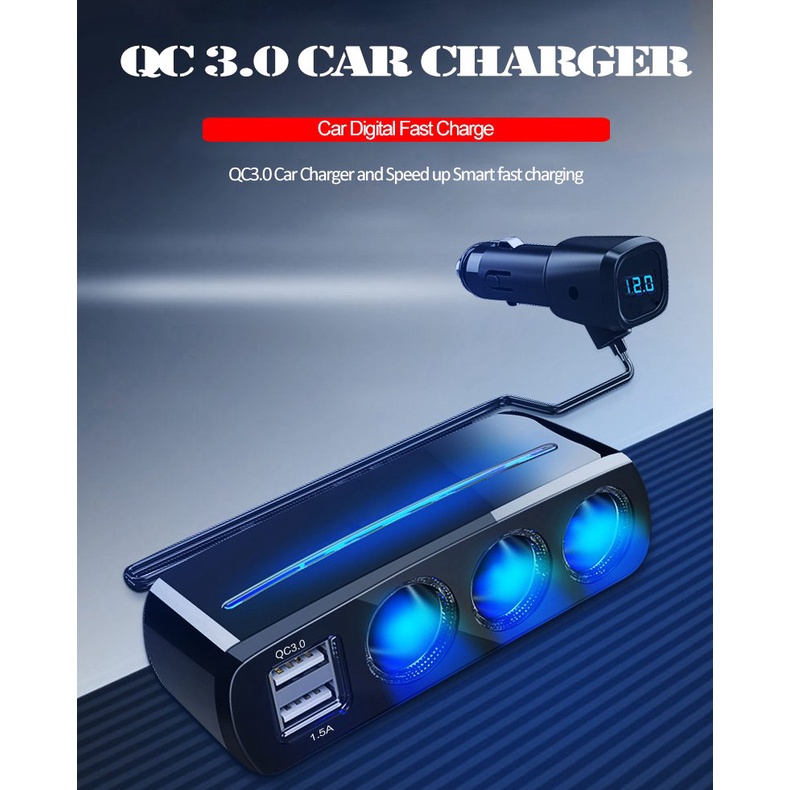 Car Charger Cigarette Lighter Socket LED Voltmeter Dual 3A USB Charger ...