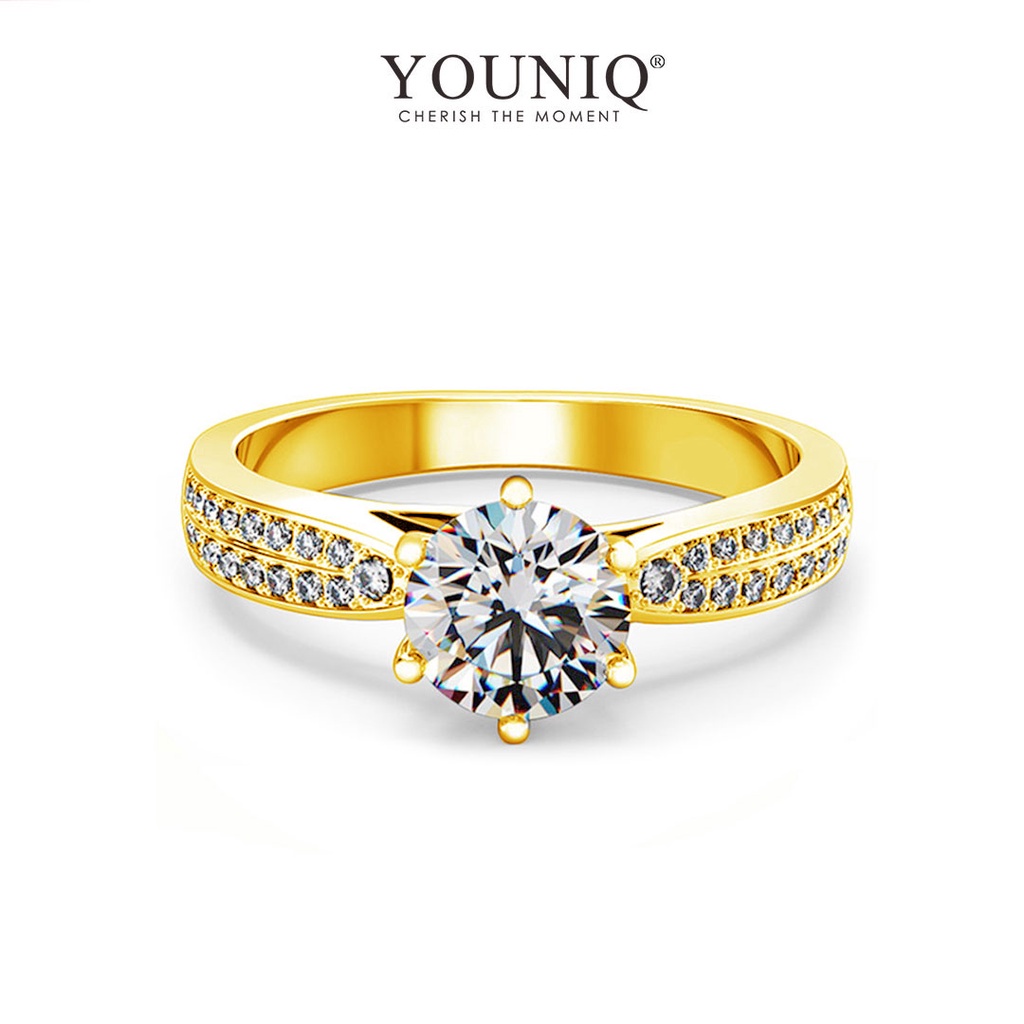 YOUNIQ ESTELA Diamond ROM Engagement Wedding Adjustable Gold Ring with