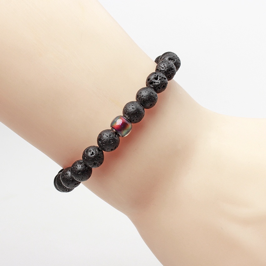 YOUNIQ Mood Bead Natural Lava Stone Temperature Detector Black Diffuser  Bracelet Pink / Black / White Black