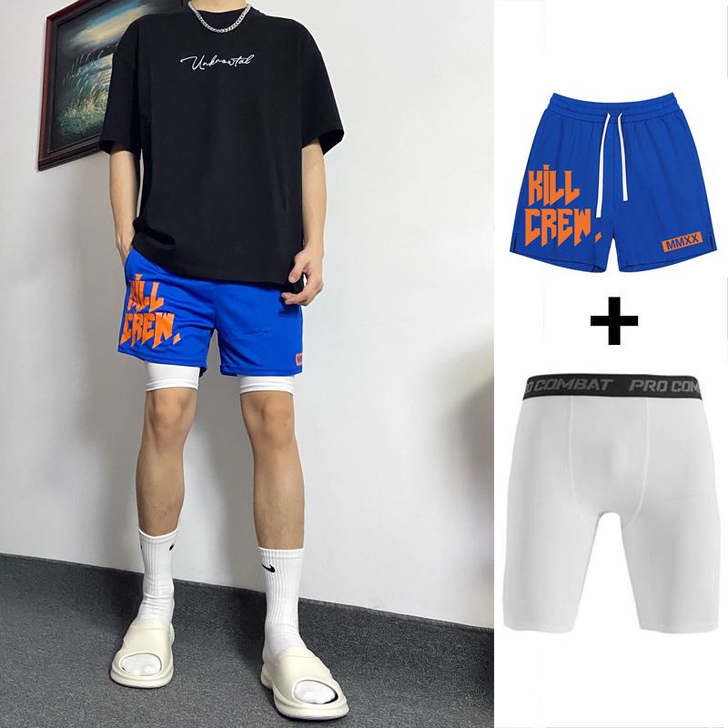 American popular logo 3 pants men's sport mesh  qui美式潮牌三分短裤男运动网眼速干篮球裤练腿跑步训练肌肉健身裤子4.13