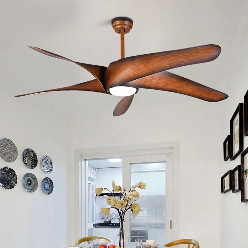 60 inch Nordic Brown Vintage Ceiling Fan With Lights Remote Control