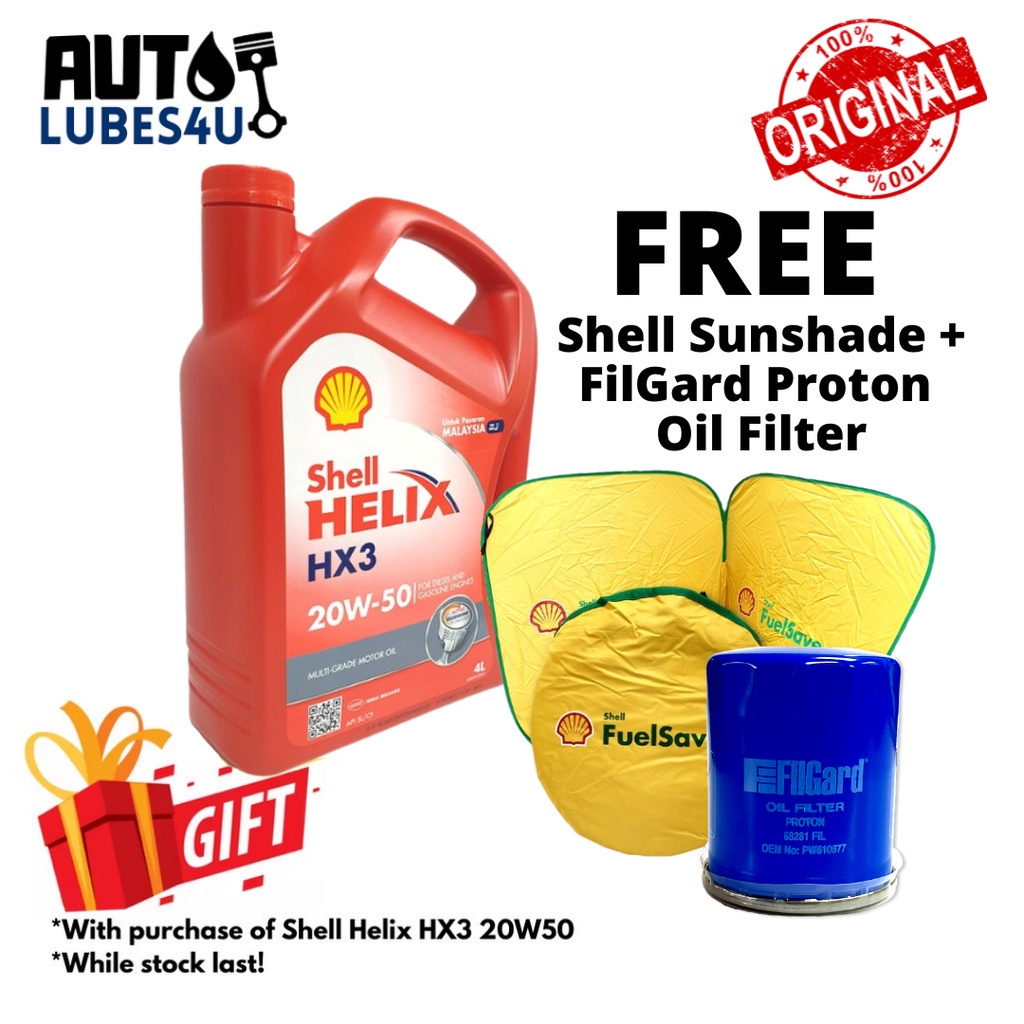 Shell Helix HX3 20W50 4L Mineral (FOC Sunshade + FilGard Proton Oil ...