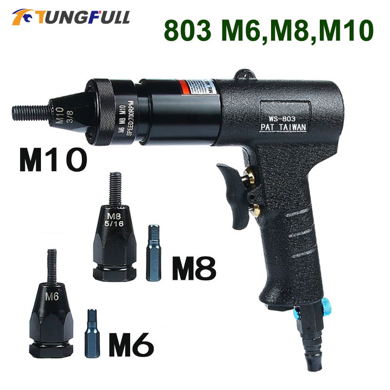 Pneumatic Air Rivet Nut Guns Insert Thread Pull Setter M5 M6 M8 M10 M12 Nuts Air Riveting Gun