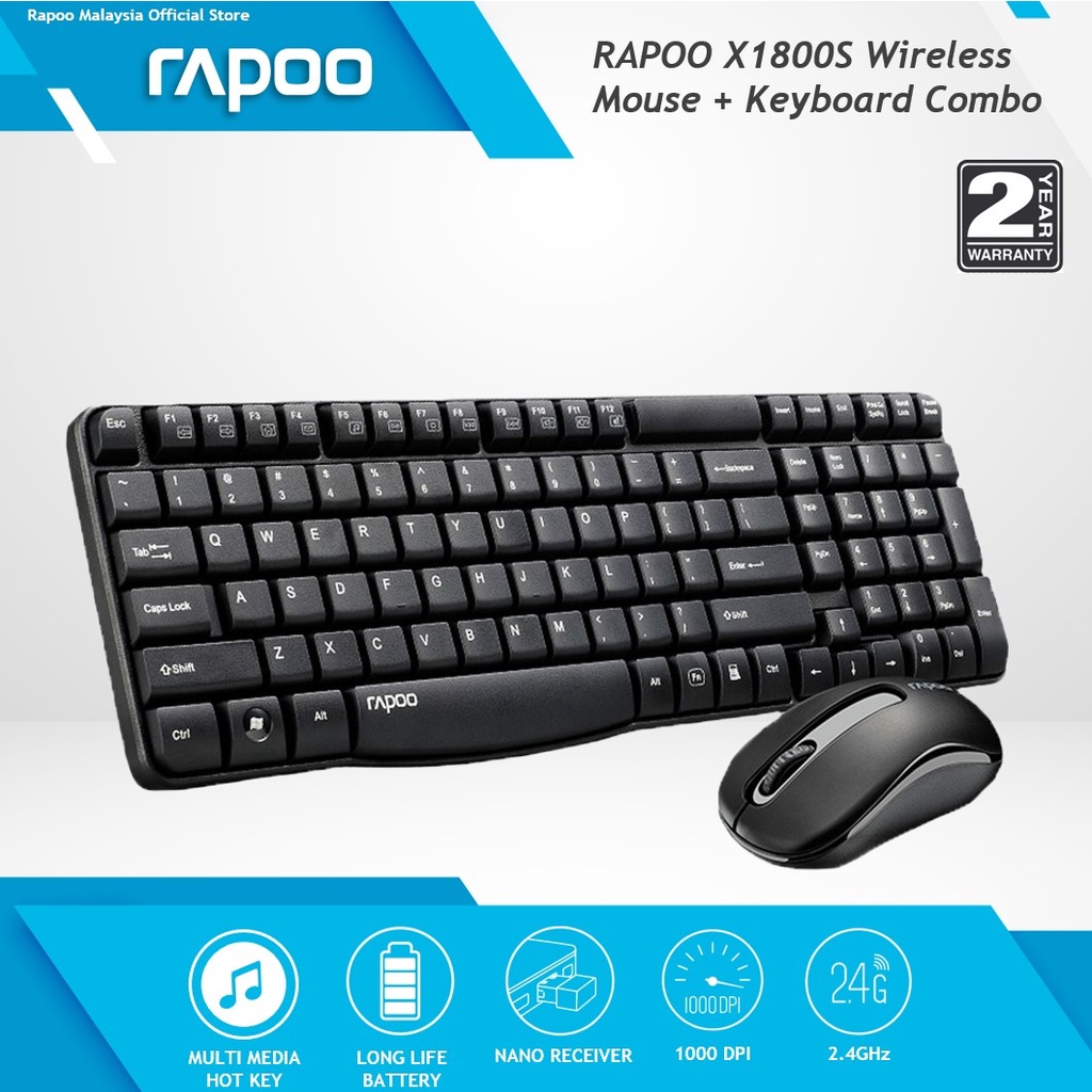 Rapoo X1800S Optical Wireless Mouse and Keyboard Combo 2 Years