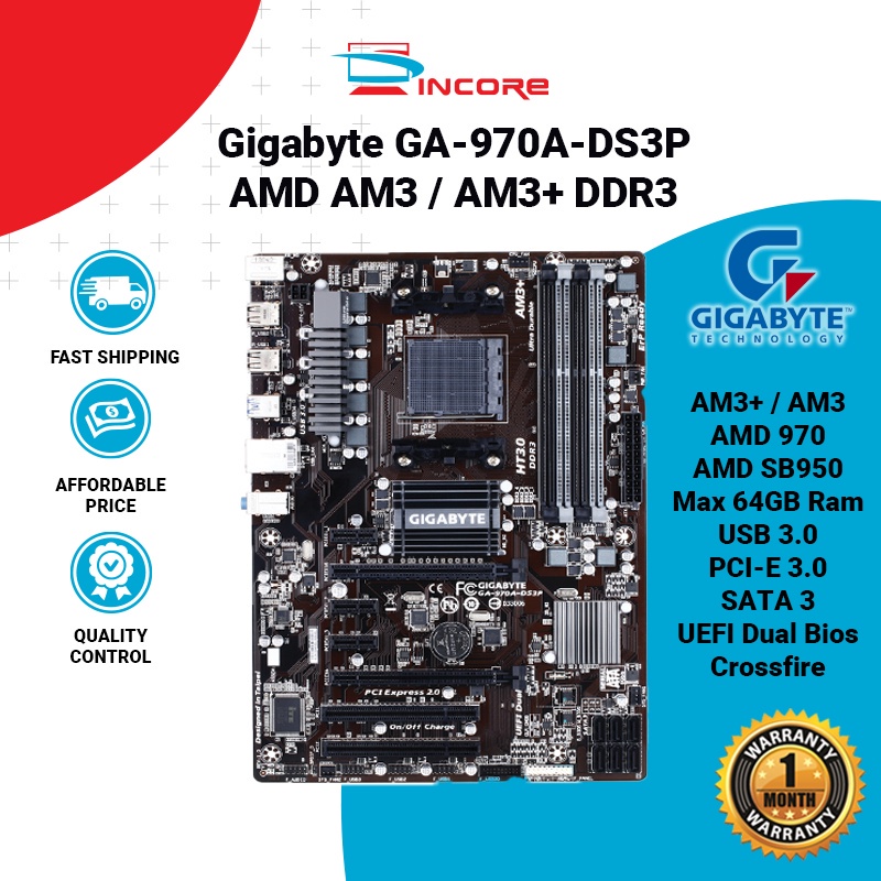 Gigabyte GA970ADS3P / DS3 / D3 Socket AM3+ AM3 DDR3 AMD Motherboard