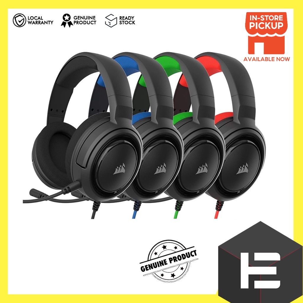 CORSAIR Hs35 Stereo Gaming Headset Carbon Blue Green Red Y Adapter