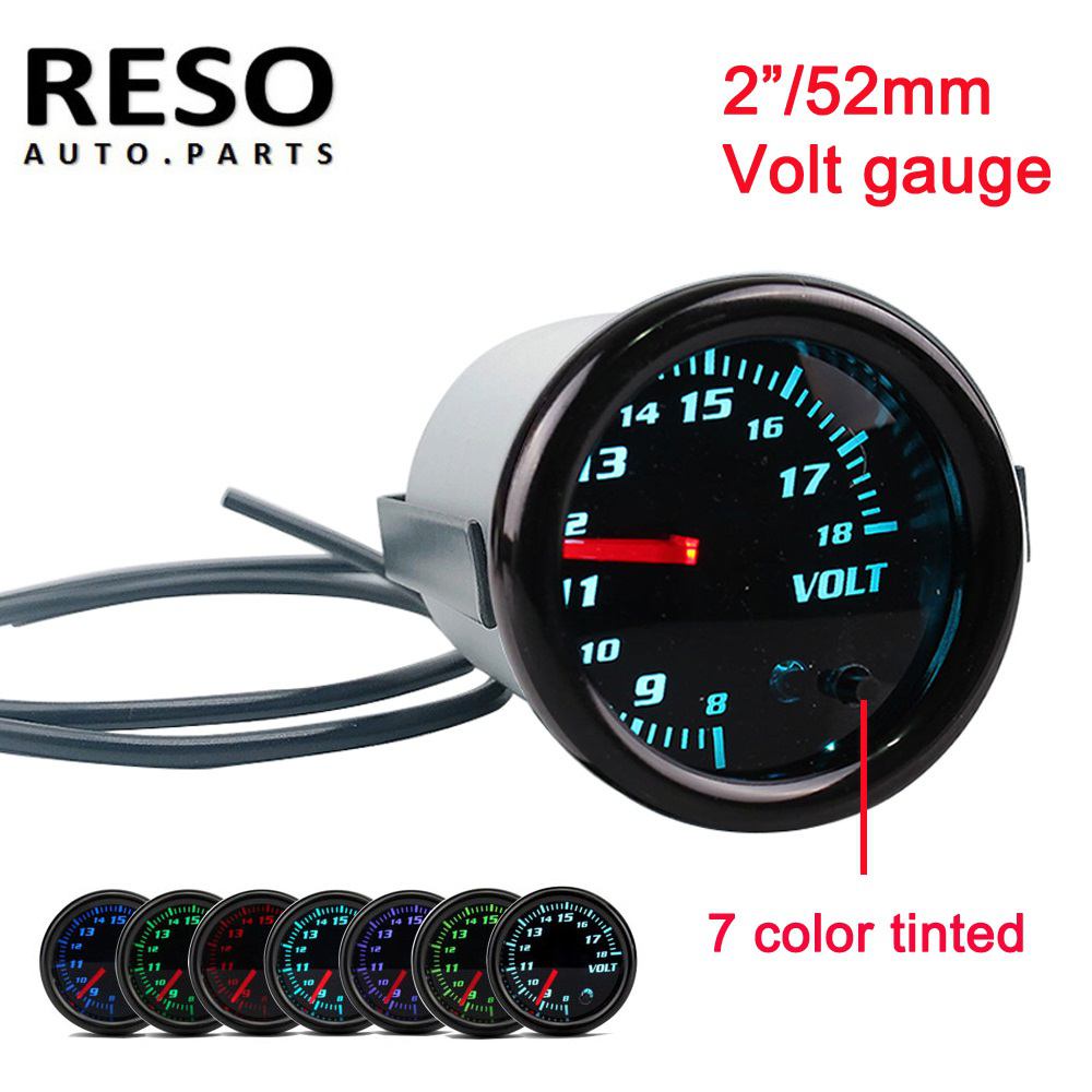 RESOUniversal 2" 52mm 7 Colors LED Volt Gauge Volt meter With Holder