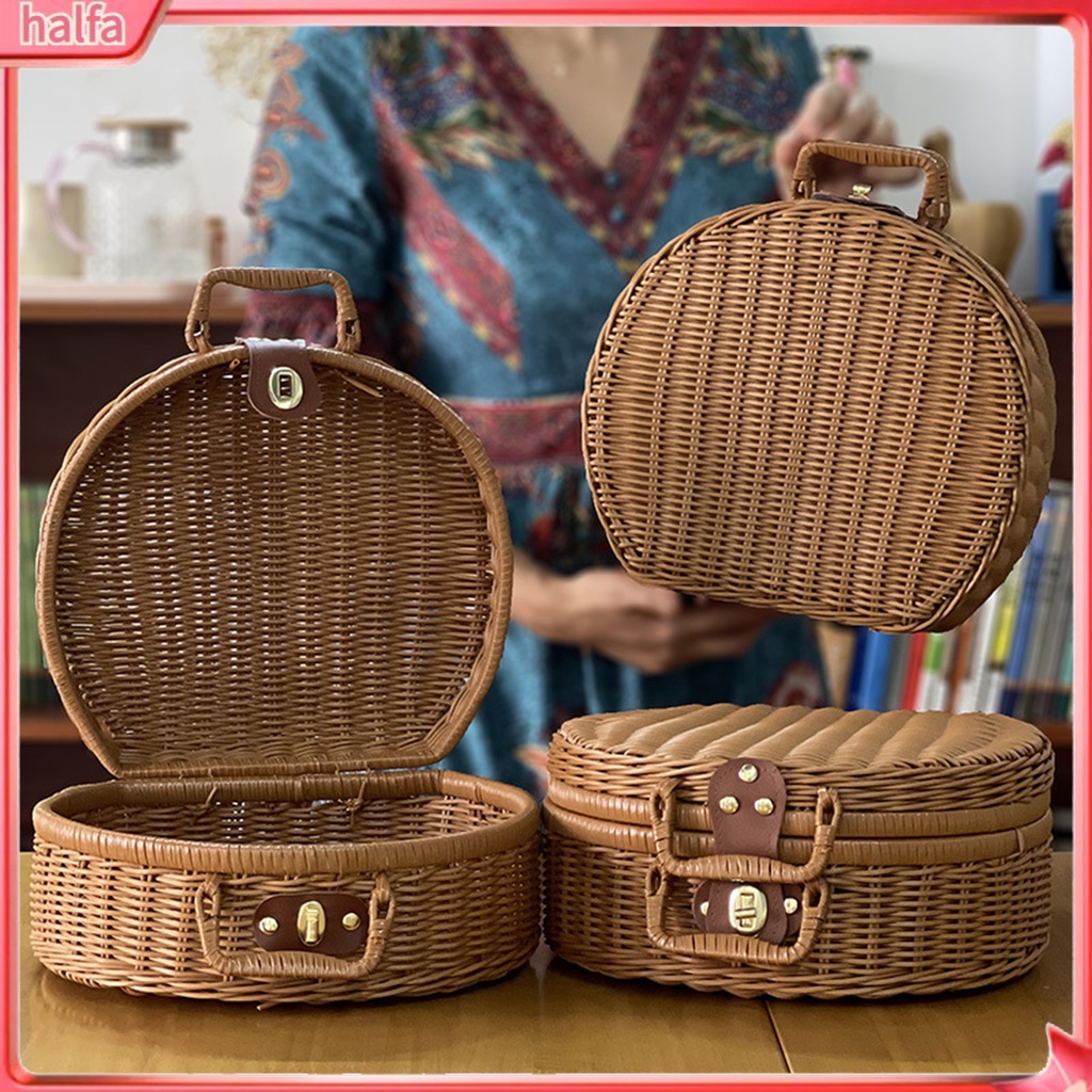HALFA Vintage Rattan Woven Suitcase Rattan Woven Resilient Picnic