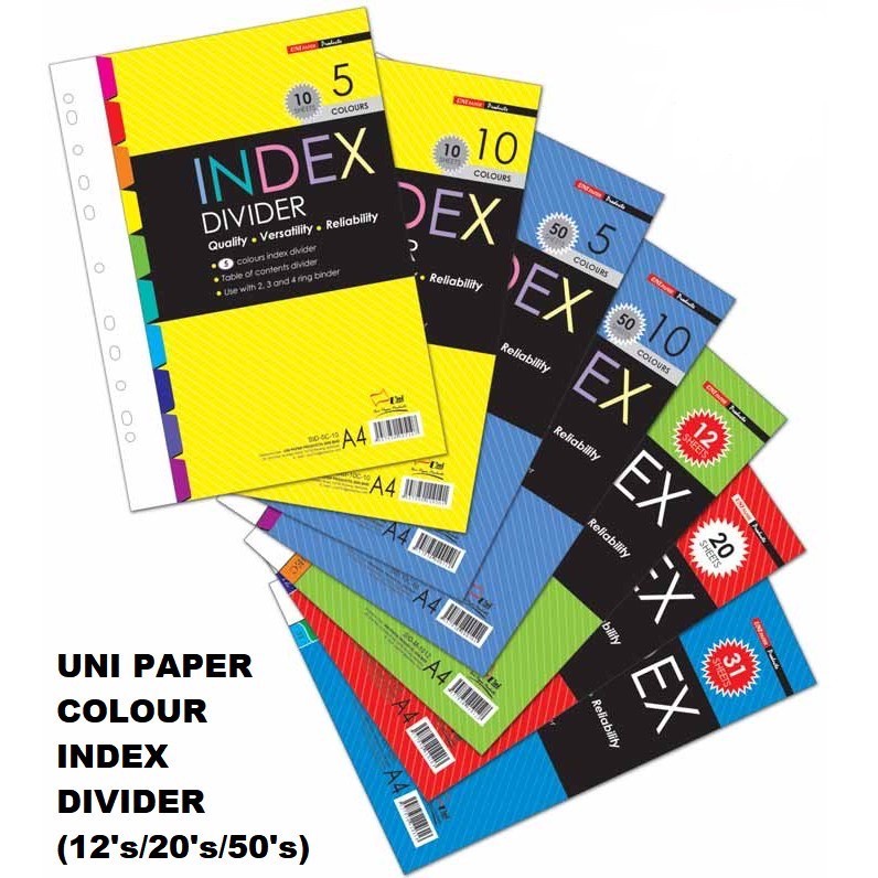 Uni A4 Colour Index Divider (5-10 colours / A-Z / 1-31/ Jan-Dec ...