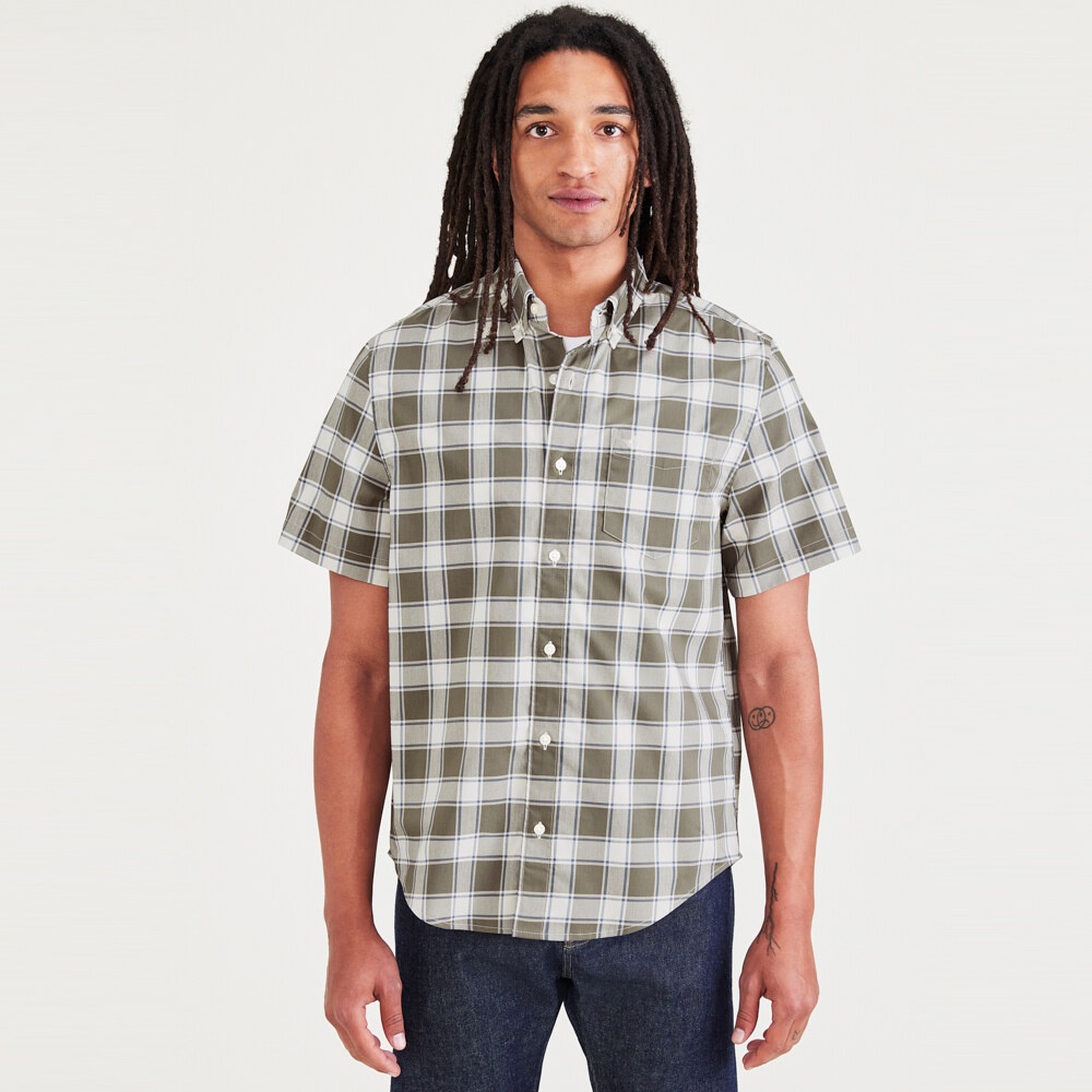 Mens Button Up Shirts Short Sleeve Dockers Men's Signature Short Sleeve  Shirt | Classic Fit 100% Cotton With Stain Defender Technology Button Up Shirts  Men