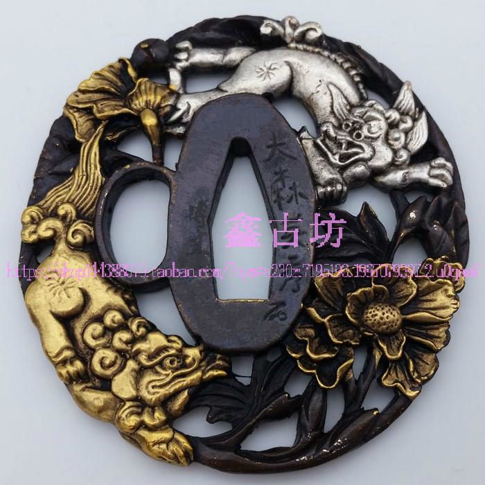 Japanese Knife.Double Lion Peony Pure Copper Japanese Samurai Cutter
