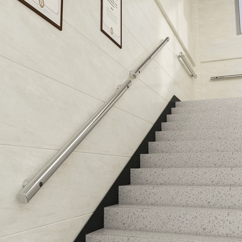 Stainless Steel Staircase Handrail Railings Against The Wall Indoor ...