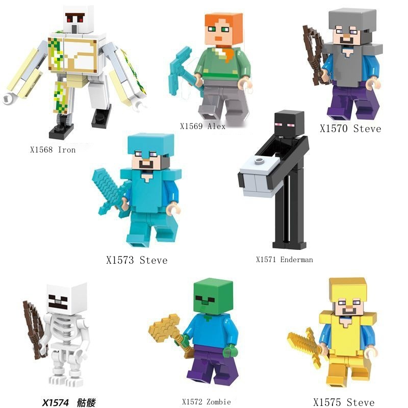 Compatible with LEGO Minecraft Steve Enderman Alex Iron Golem Skeleton ...