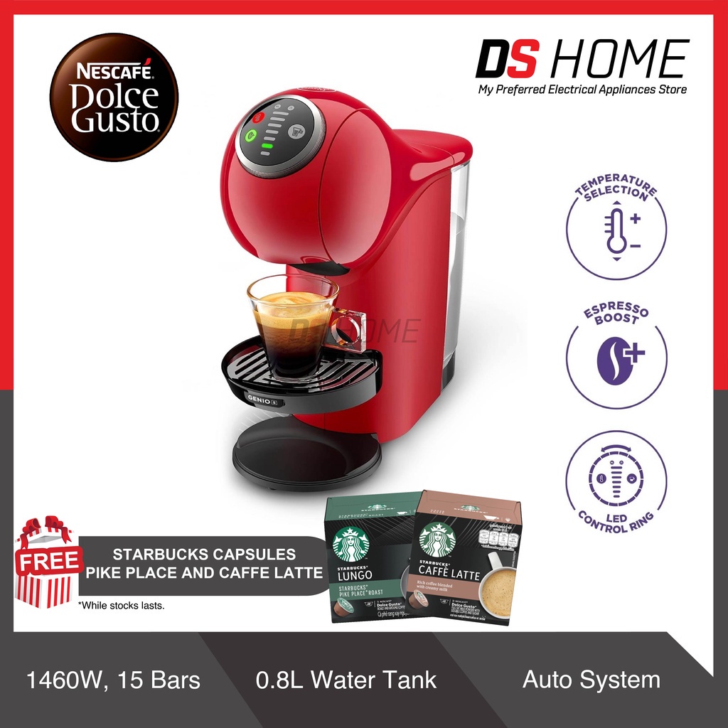 NESCAFE DOLCE GUSTO GENIO S PLUS DARK RED COFFEE MACHINE 0.8L WATER TANK  (1460W) - MESIN KOPI