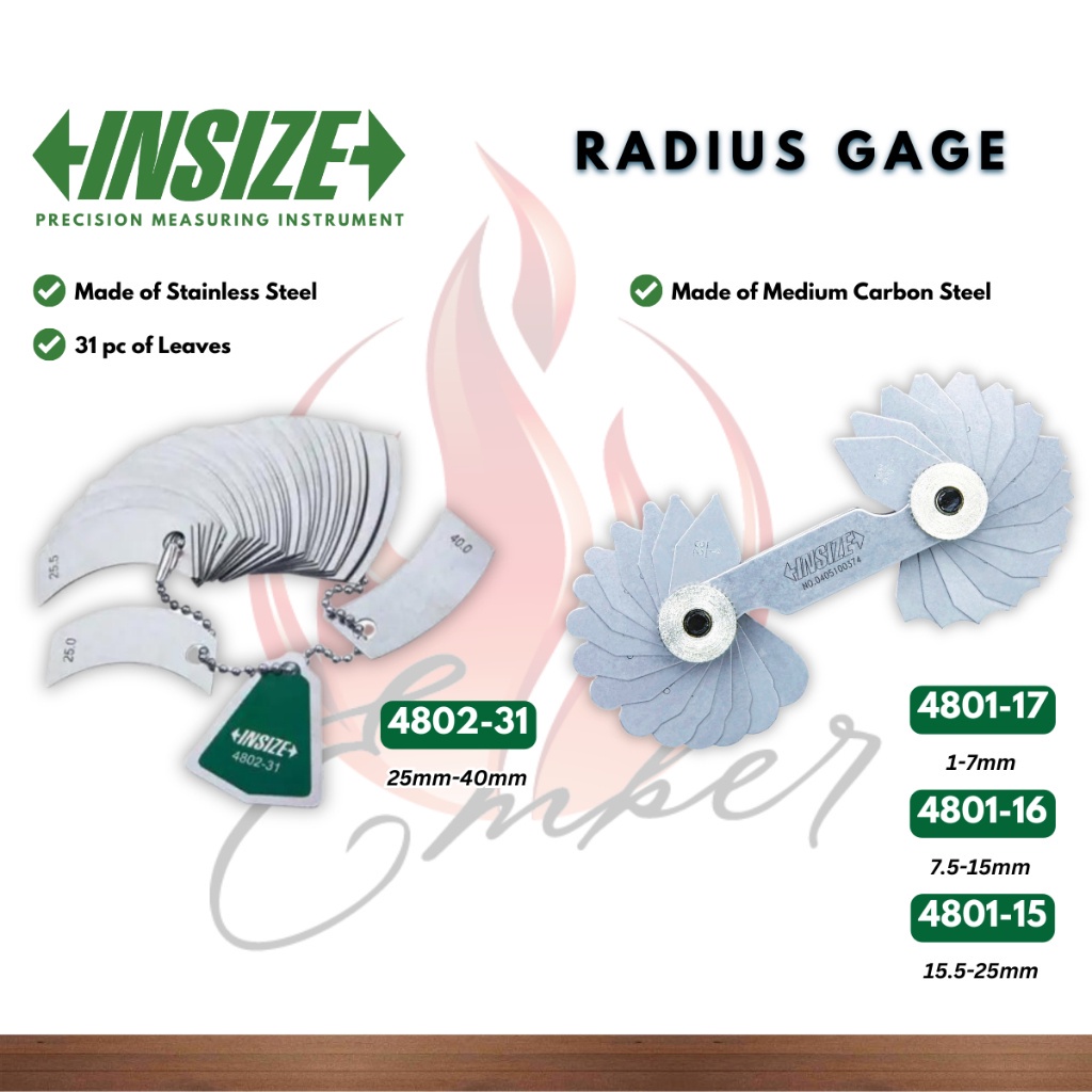 INSIZE Radius Gauge / Radius Gage Metric Engine Cylinder Range 2540mm