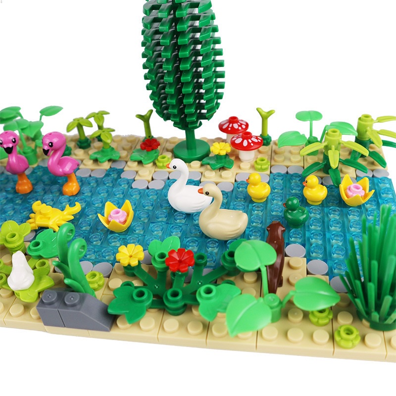 Compatible with Lego MOC Stream Stream Waterfall Forest Scene Duckling Lotus Pond Otter Animal