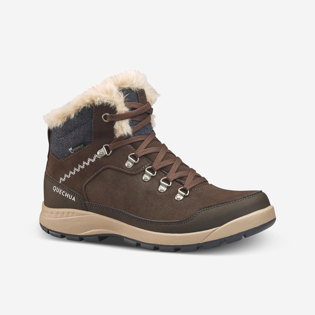 Decathlon Snow Hiking Women Leather Warm Waterproof Snow Boots Sh900 Mid 4mm studs Good grip Quechua Shopee Malaysia