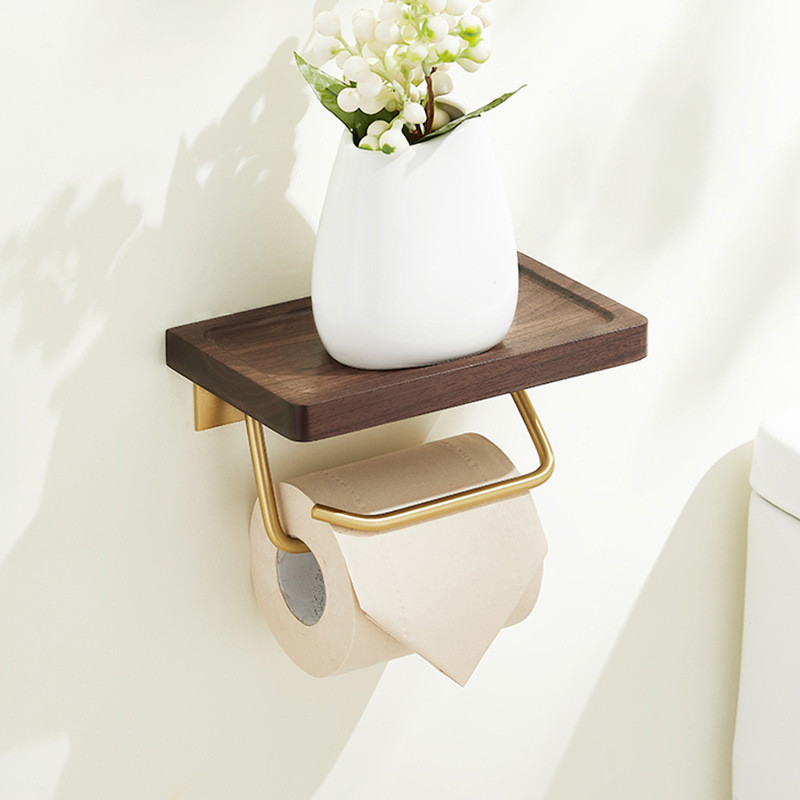 AT& Solid Wood Tissue Holder Bathroom Punch-Free Toilet Paper Roll ...
