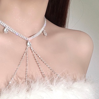 My Accessories rhinestone body chain in silver