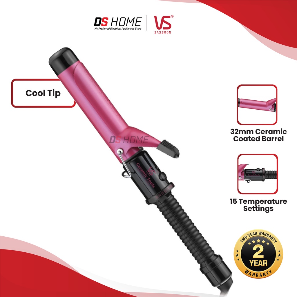 Vidal Sassoon Vscd82ph Curling Iron Ceramic Coated 32mm Barrel 15 Temperature Settings Hair 1062