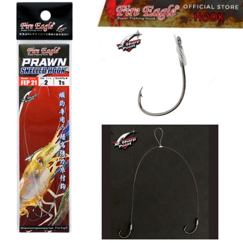 Fire Eagle Prawn Snelled Hook FPS Perambut Matakail Fishing Accessories