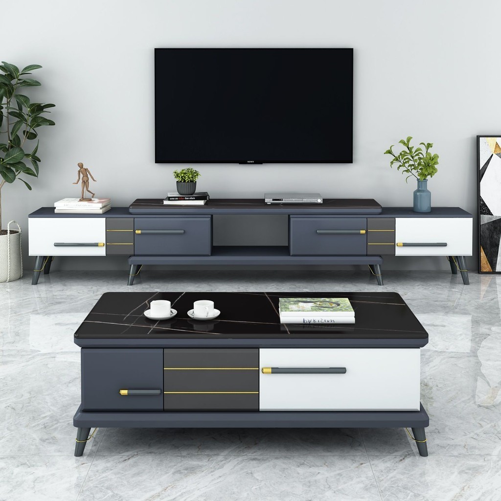 ST& Marble Living Room Coffee Table TV Cabinet Unit Suit Stone Plate ...