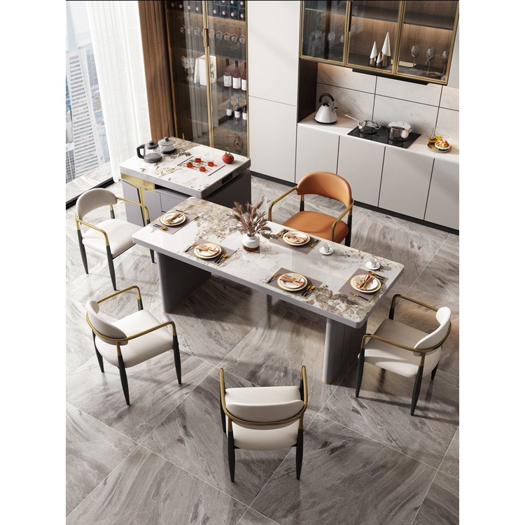 Stone Plate Middle Kitchen Island Dining Table Retractable Affordable ...