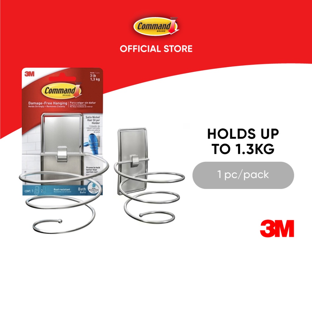 3M™ Command™ Satin Nickel Hair Dryer Holder, No Surface Damage, Holds