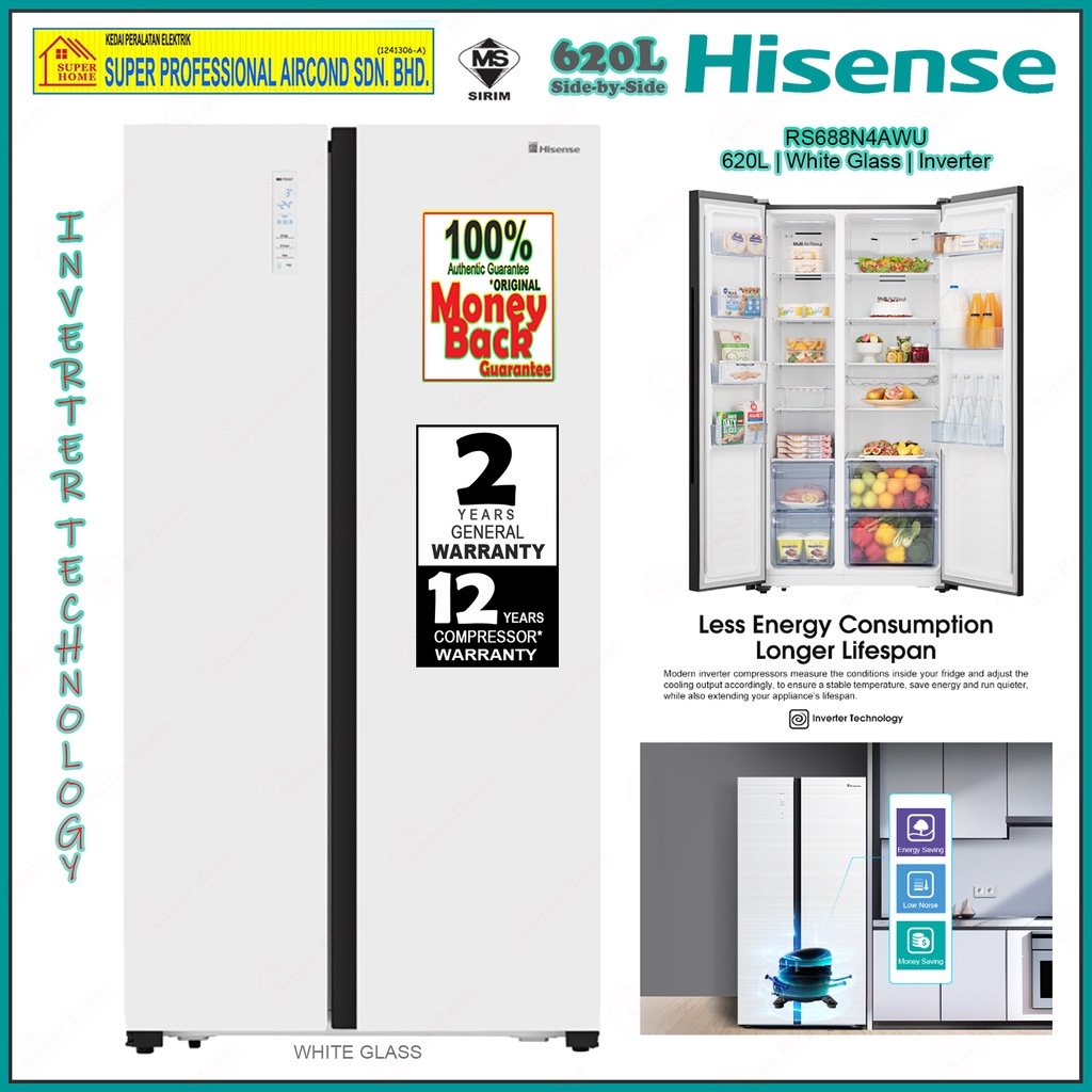 HISENSE Side by Side Inverter Refrigerator RS688N4AWU 2 Door Inverter