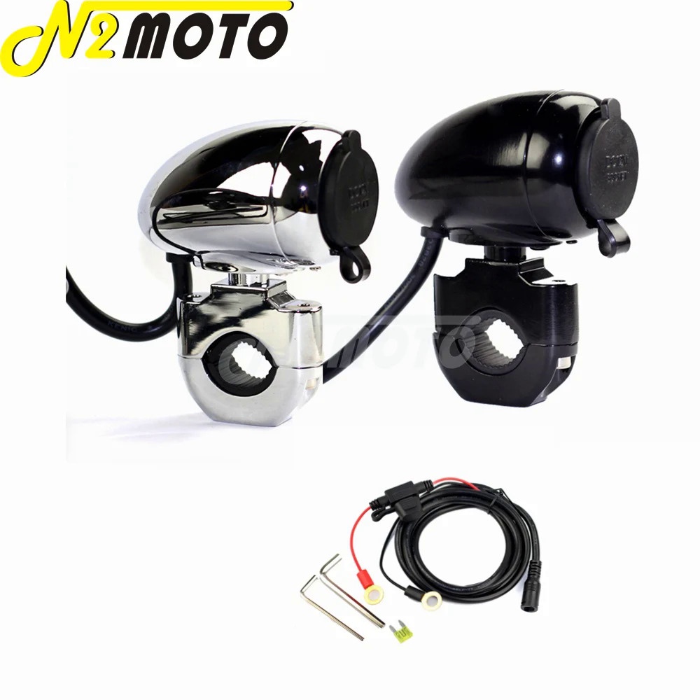 Chrome Motorcycles Cigarette Lighter USB 1" 7/8" Handlebar Mount