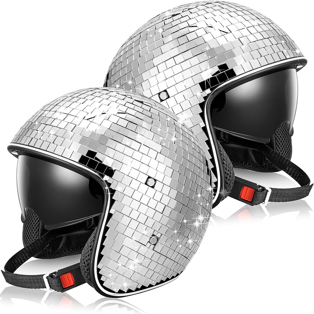 Bar DJ Club Party helmet gold bike crash motorcycle disco mirror ball