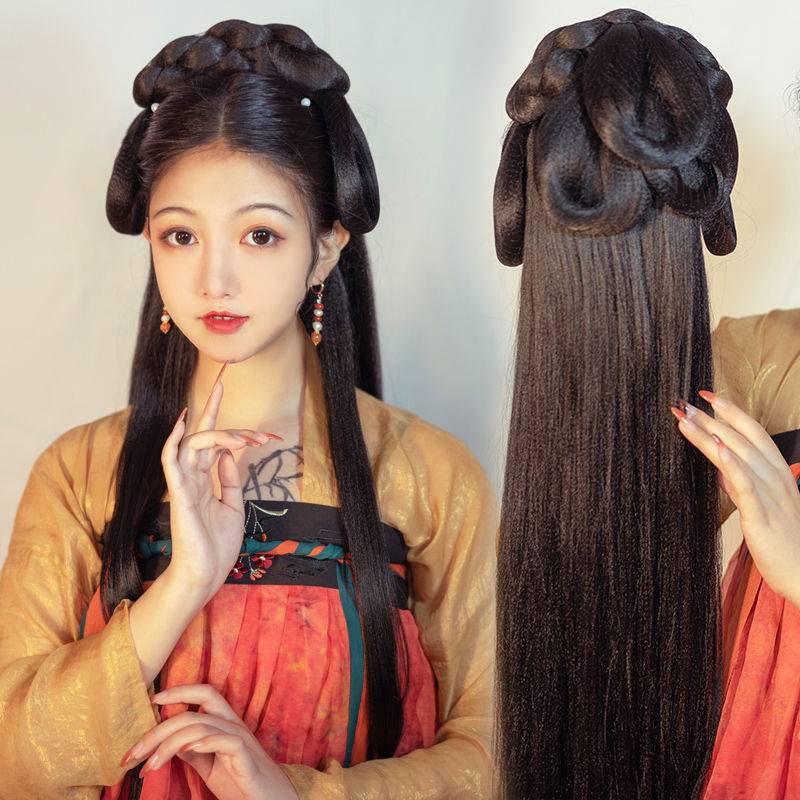 Kostum Hanfu Beg Palsu Gaya Rambut Kuno Gaya Rambut Penutup Kepala Penuh Wanita Rambut 