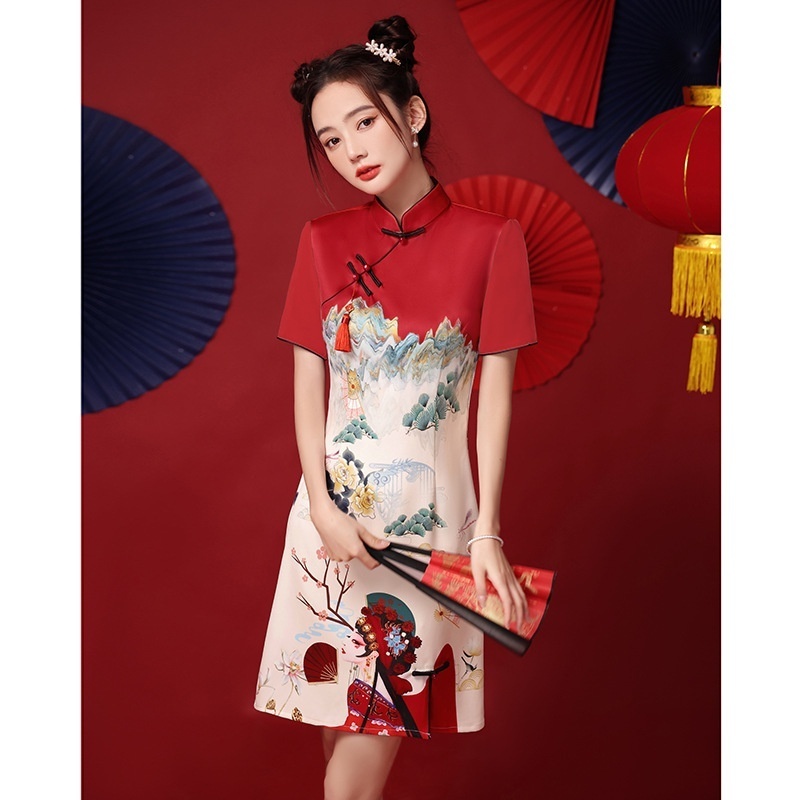 Red China Chic Cheongsam 2024 Women s Chinese New Year Improved Cheongsam Dress Shopee Malaysia